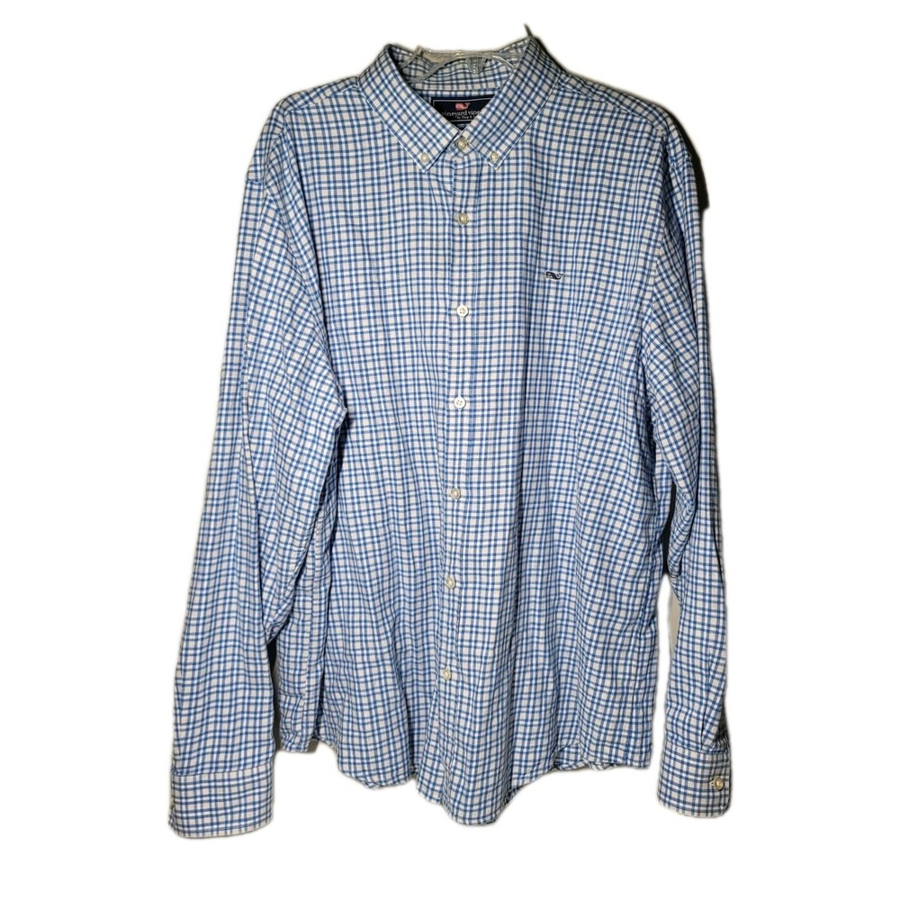 Vineyard Vines Slim Fit Whale Shirt XXLARGE Blue Plaid Long Sleeve Button Down